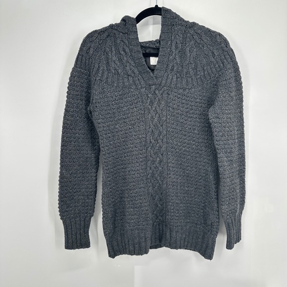 Old Navy Sweaters - Old Navy Women's Cable Knit Shawl Collar Sweater L Charcoal Gray Wool Blend Y2K